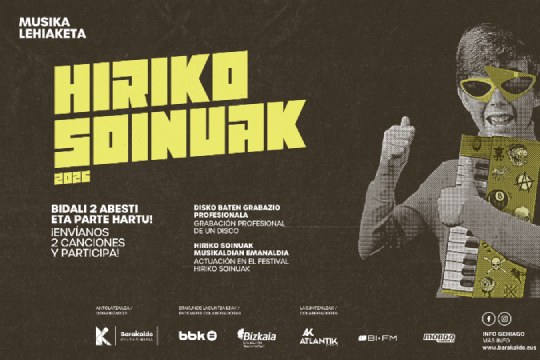 12lunasmusic's tweet photo. Hiriko Soinuak 2026 busca las próximas promesas de la música con una nueva convocatoria #DOCELM #HIRIKOSOINUAK
🌑 https://t.co/AXCa81c9e9 https://t.co/jwb0b8fT1a