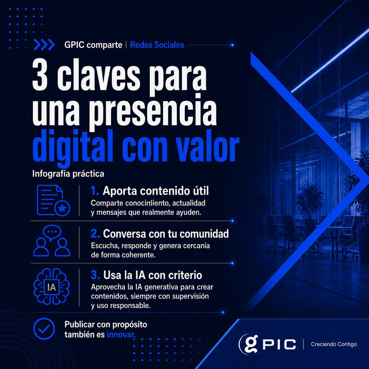 GPICSL's tweet photo. 📣 GPIC Comparte | Día Mundial de las Redes Sociales
Las redes sociales nos ayudan a compartir conocimiento, construir confianza y conversar con nuestra comunidad de forma más cercana y responsable.
GPIC | Creciendo Contigo_

#RRSS #ComunicaciónDigital #CreciendoContigo #GPIC https://t.co/b29h4ywuWF