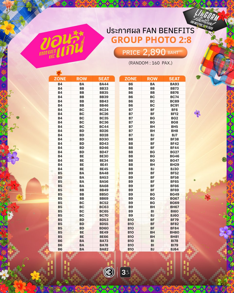 Ch3Thailand_33's tweet photo. ประกาศผลผู้โชคดีจากการ Random Fan Benefits: Group Photo งาน "LINGORM Thailand Fan Meeting Tour ขอนแก่น"

โปรดนำบัตรเข้างาน และบัตรประชาชนตัวจริง หรือ Passport ตัวจริง ที่ตรงกับชื่อบนบัตรเข้างาน มาติดต่อรับสิทธิ์ในวันเสาร์ที่ 4 กรกฎาคม 2569 ได้ตั้งแต่เวลา 10.00 น. - 16.00 น. ที่จุดลงทะเบียนรับเบเนฟิต ณ ศูนย์ประชุมอเนกประสงค์กาญจนาภิเษก มหาวิทยาลัยขอนแก่น

#LingOrmThailandFMTour #ขอนแก่น #KhonKaen #หลิงออม #LingOrm

..........................

Announcement of Lucky Draw Winners for Fan Benefits: Group Photo Session at "LINGORM Thailand Fan Meeting Tour Khon Kaen"

Lucky winners are required to present the official event ticket and original Thai National ID card (or original passport) to claim their privilege on Saturday, July 4, 2026, from 10:00 AM to 4:00 PM at the benefits registration booth.

Important: The name on your ID must exactly match the name registered on your event ticket.

Benefits registration booth location at Golden Jubilee Convention Hall, Khon Kaen University.

#LingOrmThailandFMTour #ขอนแก่น #KhonKaen #หลิงออม #LingOrm