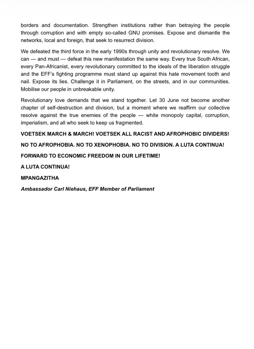 niehaus_carl's tweet photo. Here is the full text of the Open Letter to my fellow South Africans. https://t.co/Li6LvikWfZ
