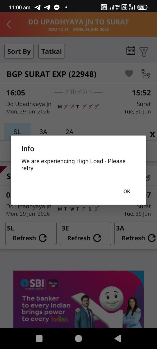 Krishna17227443's tweet photo. 3 din se Tatkal ticket book karne ki koshish kar raha hoon. Normal me seat nahi milti, Tatkal me har baar "We are experiencing High Load" Aakhir aam aadmi ticket book kare to kare kaise?

और सरकार अपनी गांड़ मरा रही है madhadchod😡

@IRCTCofficial @RailMinIndia @AshwiniVaishnaw https://t.co/Uy7uFo19GO