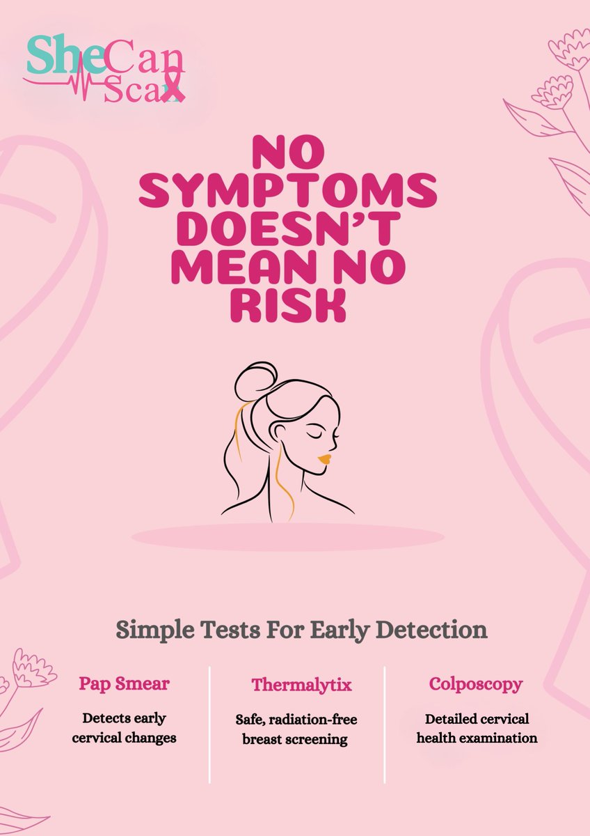 SheCan_Scan's tweet photo. Don't wait for symptoms to act! ๐ธโจ
Health risks can stay hidden without any warnings. Simple, regular screenings are your best defense, prioritize early detection today!
#SheCanScan #BreastCancer #CervicalCancer #EarlyDetection #WomenEmpowerment https://t.co/P1yoEX0o8F