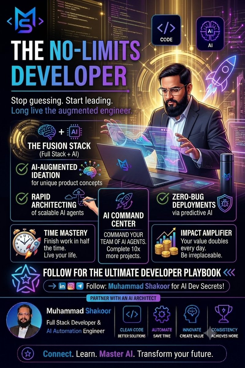 Muhamma45190755's tweet photo. The Fusion Stack = Full Stack + AI 🚀
✅ AI-augmented ideation
✅ Rapid architecting of AI agents
✅ Zero-bug deployments
✅ Finish work in half the time

Stop guessing. Start leading.

📩 Open for full-stack dev work.

#FullStackDeveloper #AIAutomation #AIAgents #BuildInPublic https://t.co/v6XInYiSnT