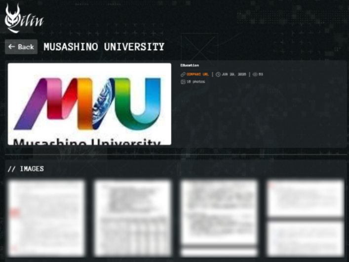 H4ckmanac's tweet photo. 🚨Cyber Alert ‼️

🇯🇵 Japan - 𝗠𝘂𝘀𝗮𝘀𝗵𝗶𝗻𝗼 𝗨𝗻𝗶𝘃𝗲𝗿𝘀𝗶𝘁𝘆

Qilin ransomware group claims to have breached Musashino University.

Threat actor: Qilin
Sector: Education
Data exposure (claimed): Not specified
Data type: Not specified
Observed: Jun 29, 2026
Status: Pending verification
ESIX©: 5.41

Full details and impact assessment on https://t.co/eB7qgxKFAa