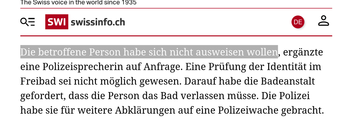 Janowskich's tweet photo. @thuritch @LibertyLocke000 @Bern_Stadt "Die betroffene Person habe sich nicht ausweisen wollen, ..." https://t.co/AmZWWiNPt6
