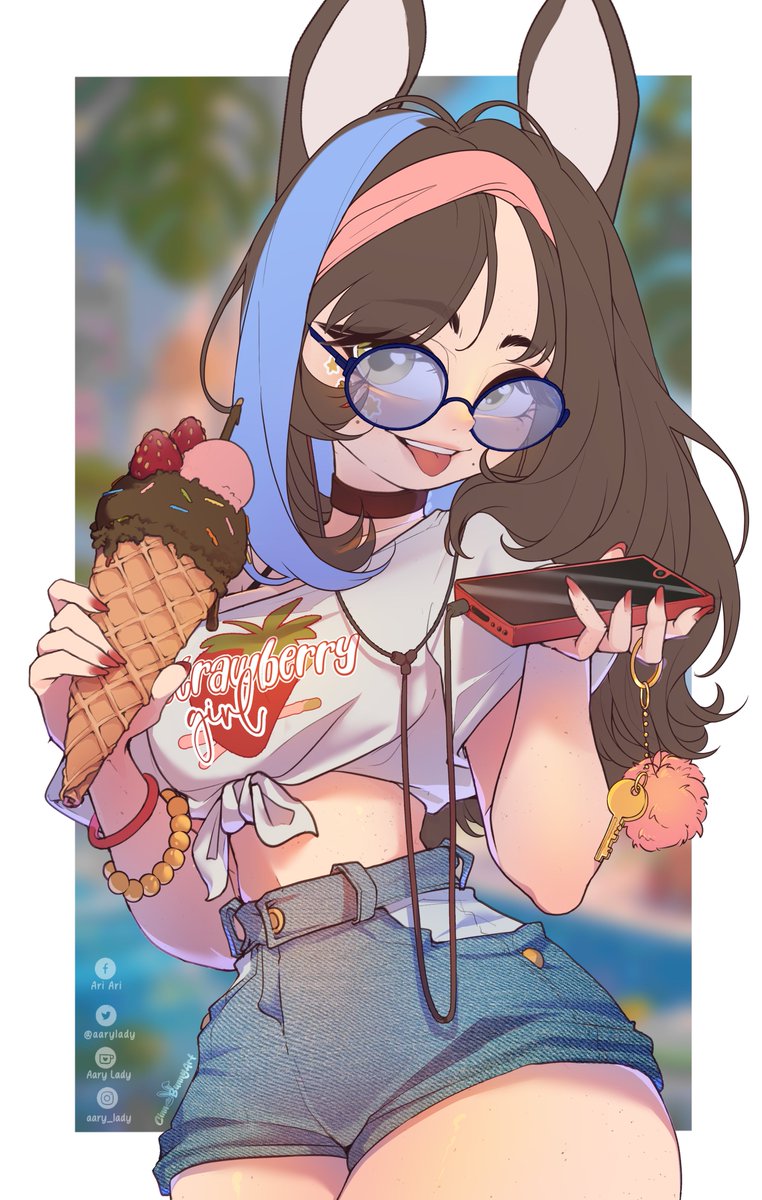 CinnaBunnieArt's tweet photo. My VTuber Cinna enjoying some ice-cream on this hot day. Base by aryladyart - Art Edits by me https://t.co/Ng9A62lmQv