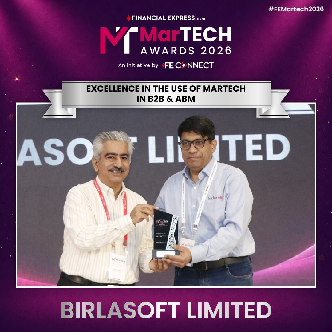 FEBrandWagon's tweet photo. 🏆Winner Announcement | #FEMartech2026
Congratulations to @birlasoft  Limited for winning the Silver Award in the Excellence in the use of MarTech in B2B &amp; ABM category at the FE MarTech Awards 2026. https://t.co/0BEoTkn1I3