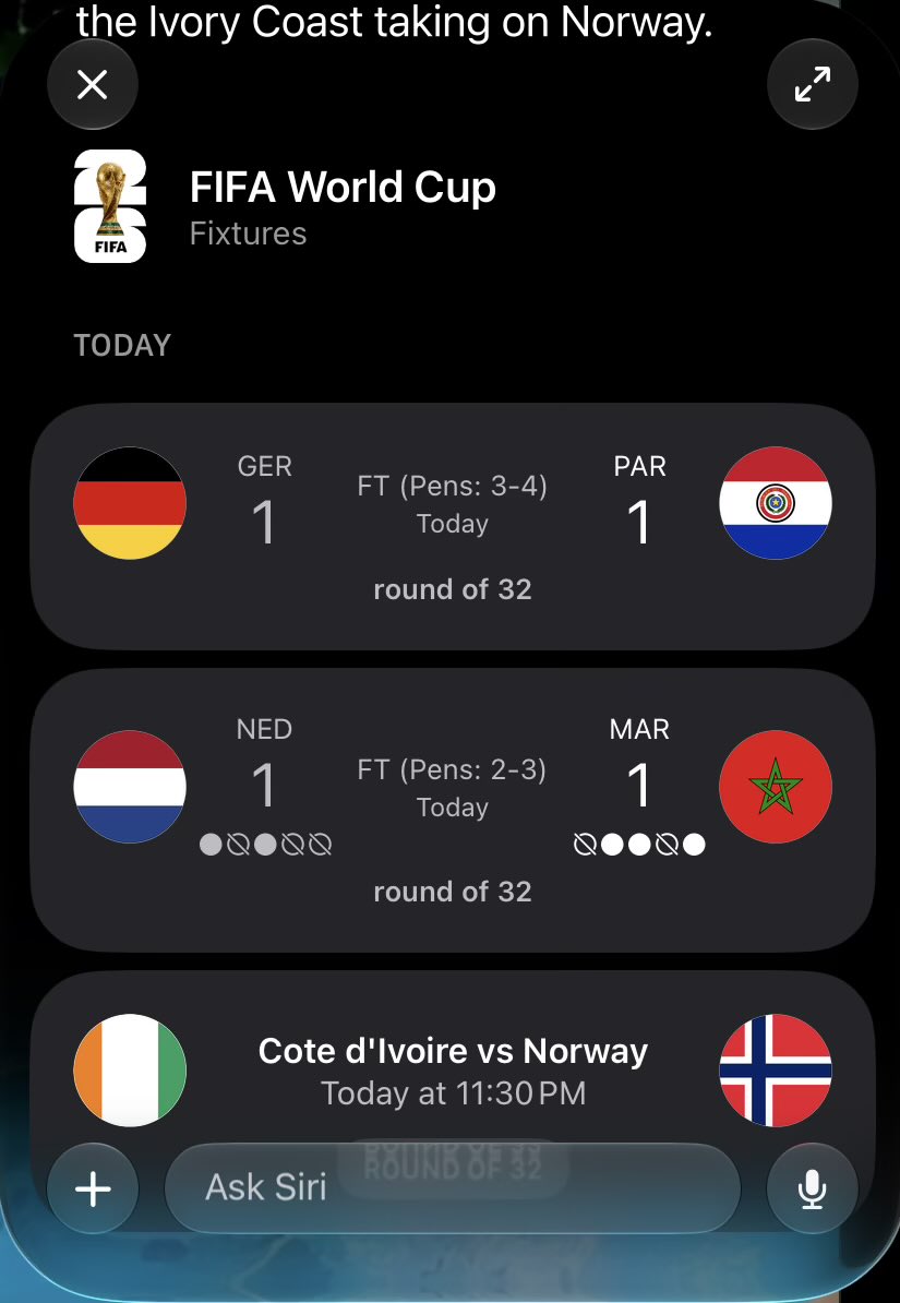 HeYongAlfred's tweet photo. #Siri #iOS beta2, more powerful on ask! #FiFa #WorldCup #PARaguay #Morocco https://t.co/4nuverMTyM