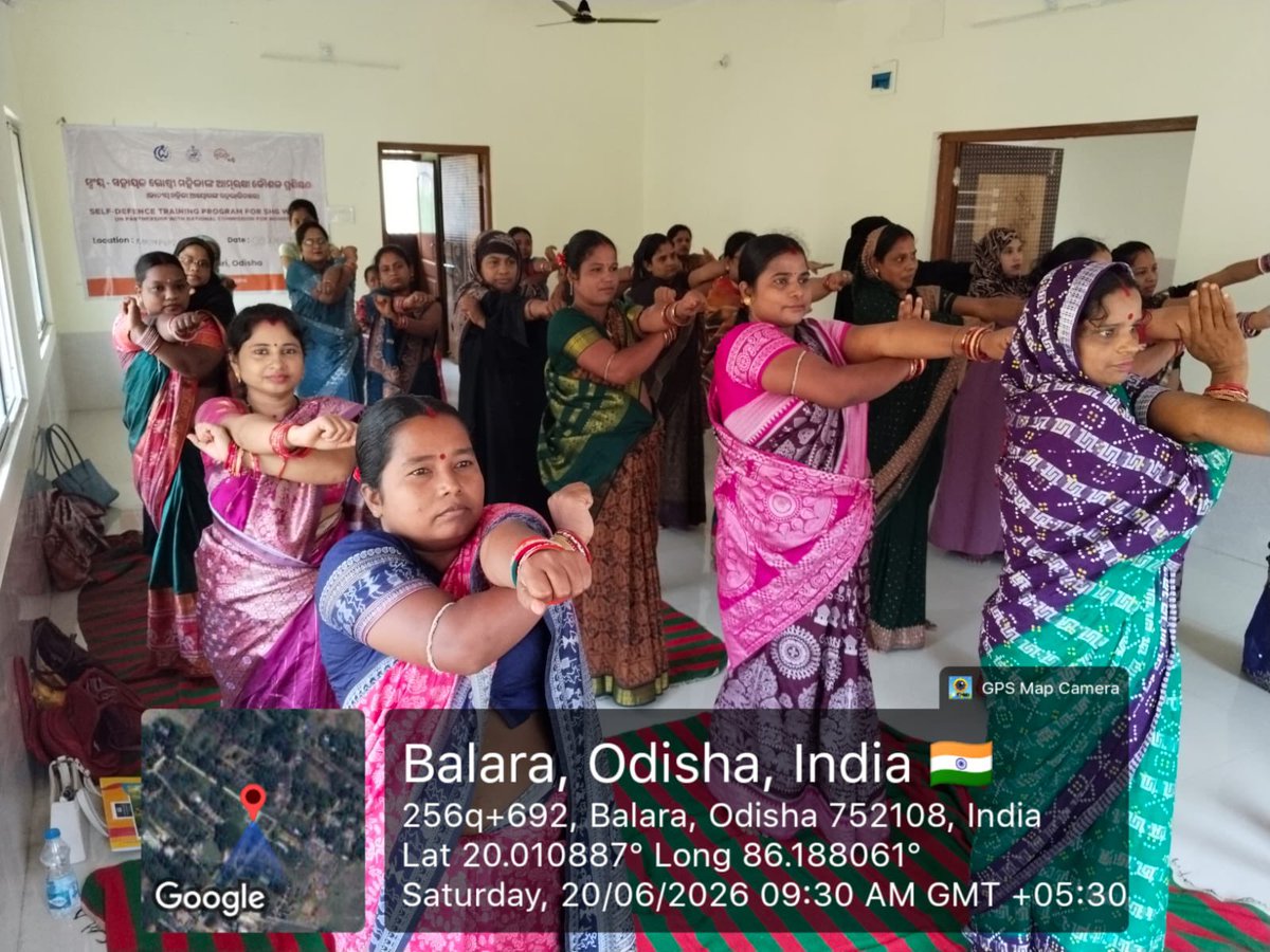 NCWIndia's tweet photo. Under the Mission Shakti Initiative of the National Commission for Women (NCW) and the Government of Odisha, Day 1 (Batch 2) of the self-defence training programme was successfully conducted on 20.06.2026 at kakatpur, Puri.
Led by trainer Munmun Behera, the session engaged 30 participants and covered 360 degree defence, slap defence & fight response, and stances.
#MissionShakti #NCW #WomenSafety #SelfDefence @mission_shakti @PravatiPOdisha