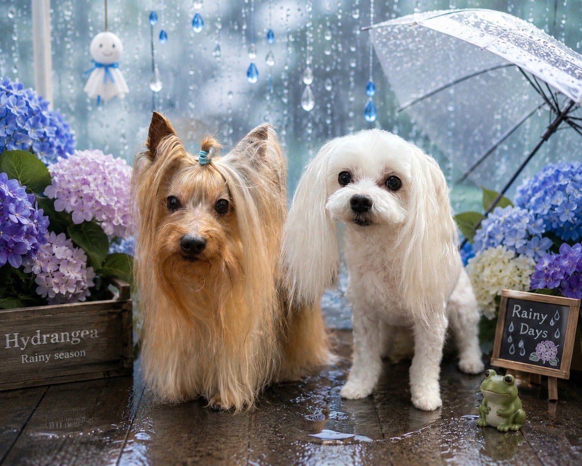 ouchigoto1978's tweet photo. 左 ペットサロンが撮影してくれた写真
右 AIに雨に濡れたようにしてと指示してみた https://t.co/HoKAKb7SU8