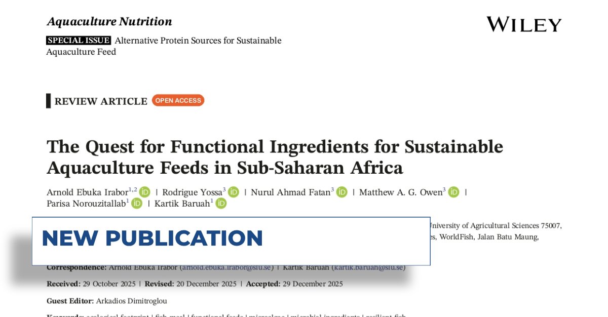 WorldFishCenter's tweet photo. 🐟 New WorldFish research explores how plant- and microbe-based functional ingredients can improve fish health, reduce feed costs and strengthen aquaculture across sub-Saharan Africa.

📖 Read more: 
https://t.co/woVpSIx5PT

#AquaticFoods #BlueEconomy #Aquaculture #FoodSecurity #Livelihoods #ClimateChange