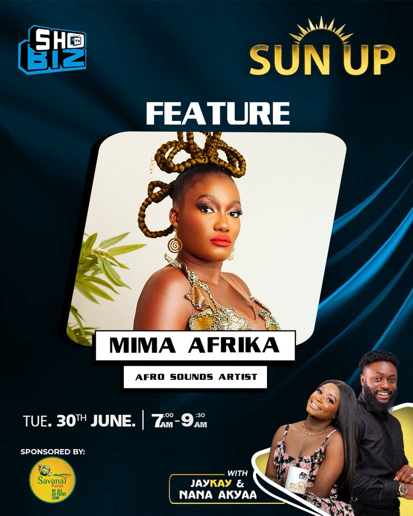shobiztv's tweet photo. 🚀 @MimaAfrikaMusic & Kofi Smart join us live this morning at 7:00 AM on the SunUp Show! Don’t miss the conversation, streaming live on Facebook and YouTube. Stay tuned!
#SunUp https://t.co/SdEFr4RAK5