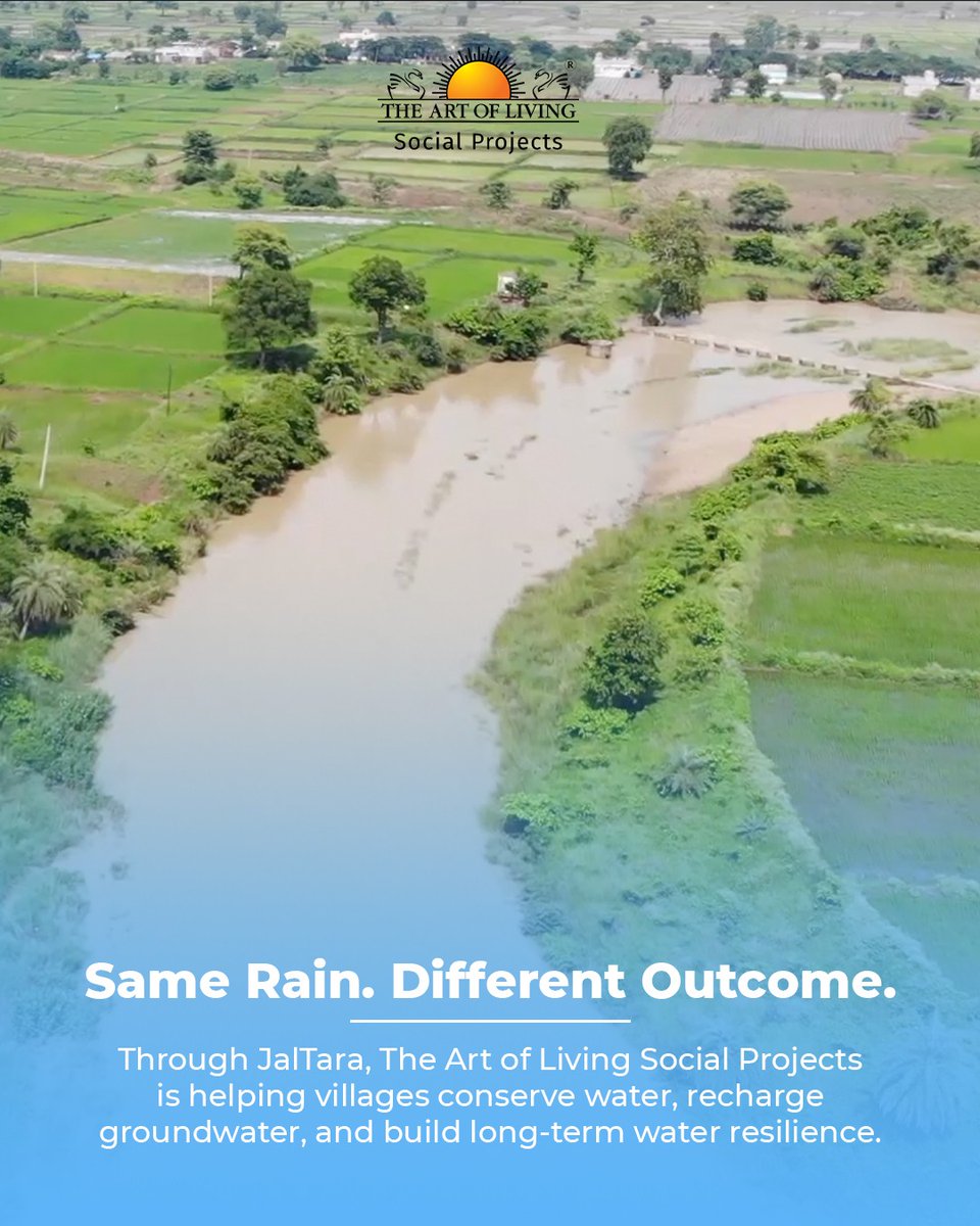 artofliving_sp's tweet photo. Without recharge, rainwater is lost.

With JalTara, it is retained and returned to the ground.

1,05,000+ recharge structures built by The Art of Living Social Projects are helping restore groundwater levels and improve long-term water security. https://t.co/nVmqZ0G8yH