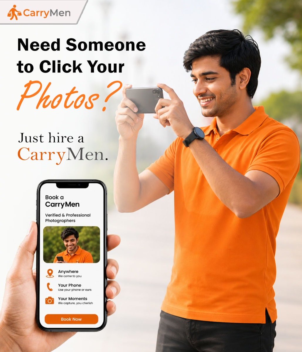 carrymenindia's tweet photo. 📸 Need Someone to Click Your Photos?
missing out on memories cz no one's behind the camera?
hire a photography assistant be it a solo travel, family outings,birthdays or special moment-we'll capture your best shots using your phone or ours.
#CarryMen #StartupIndia https://t.co/ga9rfp5jpa