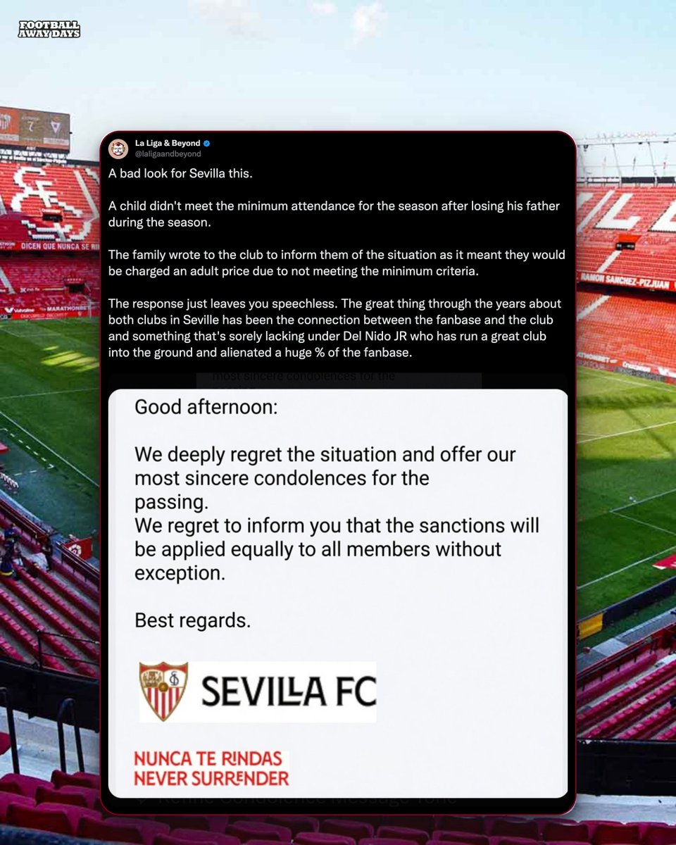 AwayDaysFB's tweet photo. This is absolutely shameful from Sevilla, what a horrific response that is to a kid who has gone through enough in the past year... 🤯 https://t.co/sMzuBGPIEi
