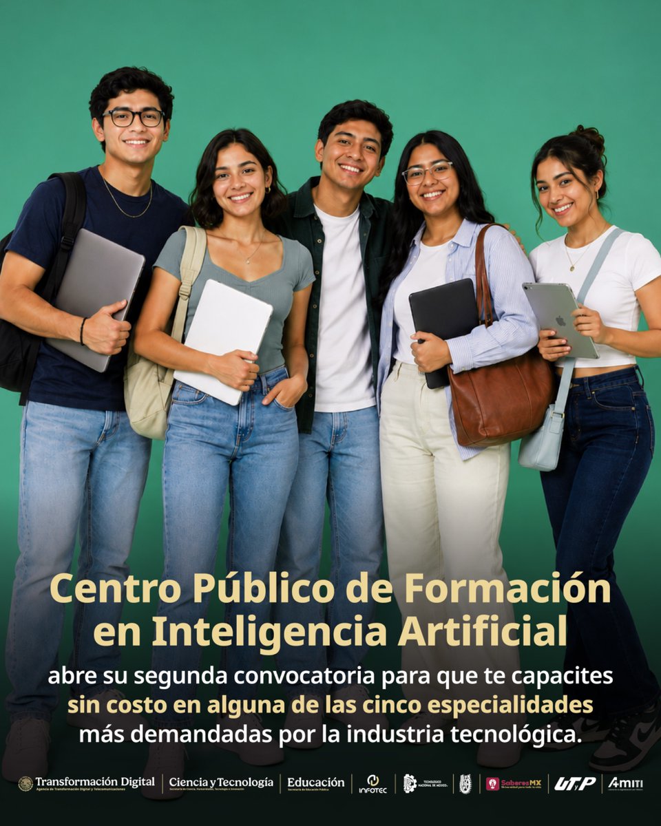 TecNM_MX's tweet photo. #ElTecNMInforma 
¡Ya está abierta la 2ª Convocatoria del Centro Público de Formación en IA!

Formación especializada
Cursos GRATUITOS
DOBLE CERTIFICACIÓN
100% EN LÍNEA

Inteligencia Artificial
Nube
Ciberseguridad
Análisis de Datos
Redes e infraestructura https://t.co/fv64f6HHc6