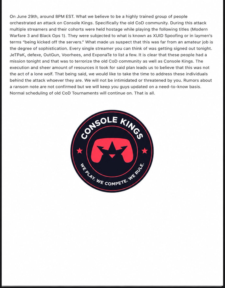 ConsoleKingsBI's tweet photo. Statement regarding tonight’s events @ConsoleKings @ConsoleKingsHQ @Xposed @BigRedXzosT https://t.co/Pe9fk4I3GO