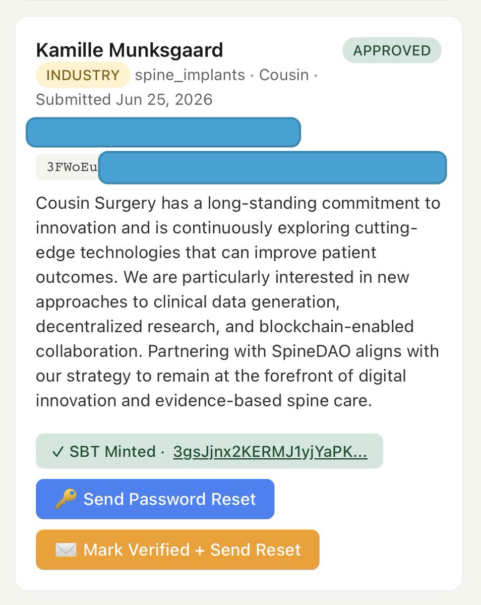 Spine_DAO's tweet photo. New SBT INDUSTRY minted for Cousin Spine! 
With 500K $SPINE locked, they now have access to proprietary data, synthetic data, cohort report and many more.
DeSci summer is in with the help of @BioProtocol and @solana. https://t.co/TA2qQxLWPg