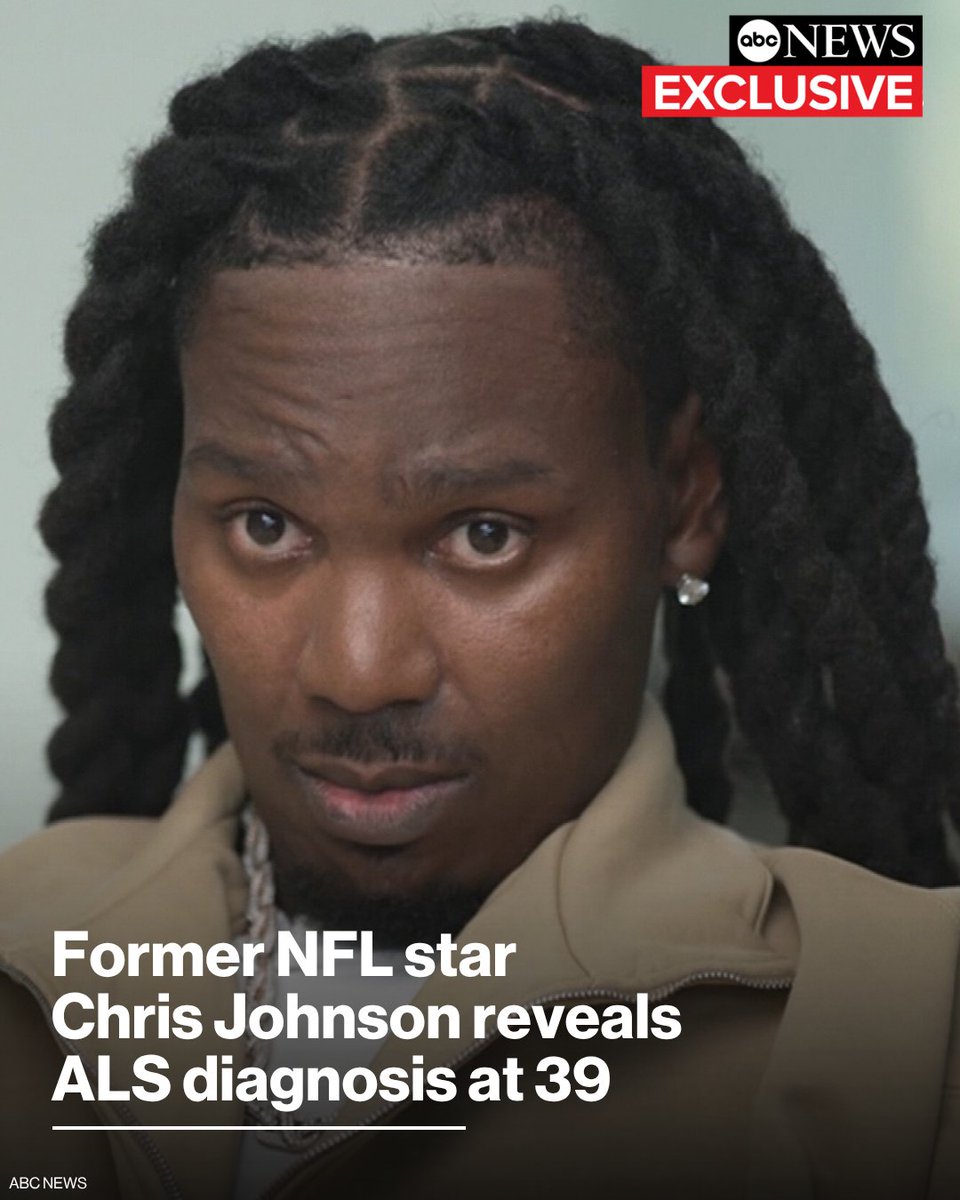 ABC's tweet photo. Former NFL star and three-time Pro Bowl running back Chris Johnson revealed he has been diagnosed with ALS, also known as Lou Gehrig's disease. 

Read more: https://t.co/NOFJCoQ3NU https://t.co/kZLSRNZayE