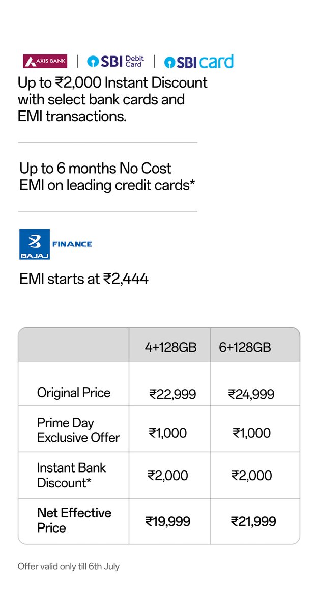 gadgetlistings's tweet photo. OnePlus N6 Launched In India 

4GB + 128GB: ₹22,999
6GB + 128GB: ₹24,999

₹2000 Additional Bank Discount ₹1000 Prime Day Exclusive Offer https://t.co/HSClz7h1qU