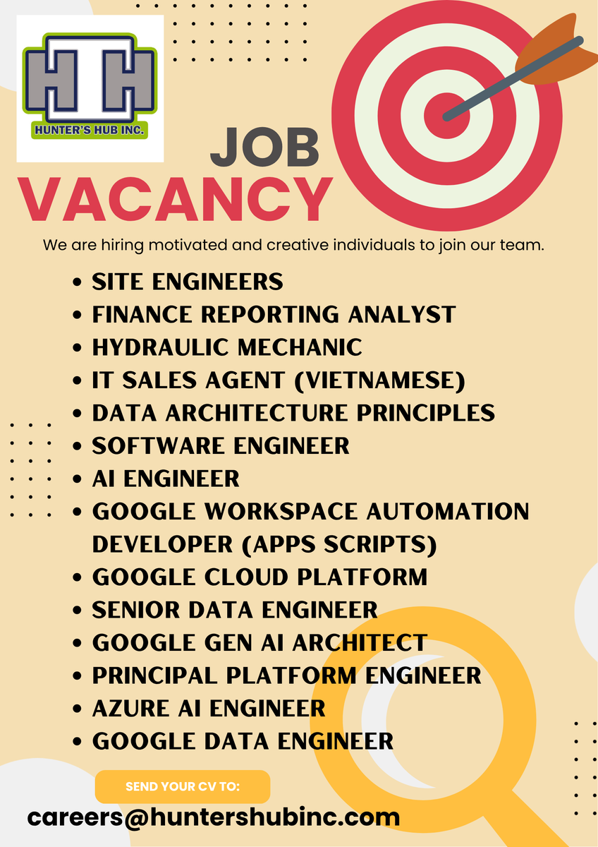 HuntersHubbInc's tweet photo. 🚀 We're Hiring! Ready to take the next step in your career? Explore exciting opportunities and join our growing team today!

📩 Send your CV to: careers@huntershubinc.com

#NowHiring #JobVacancy #HiringNow #CareerOpportunity #ITJobs #EngineeringJobs #FinanceJobs #AIJobs https://t.co/kQ6EibUKrw