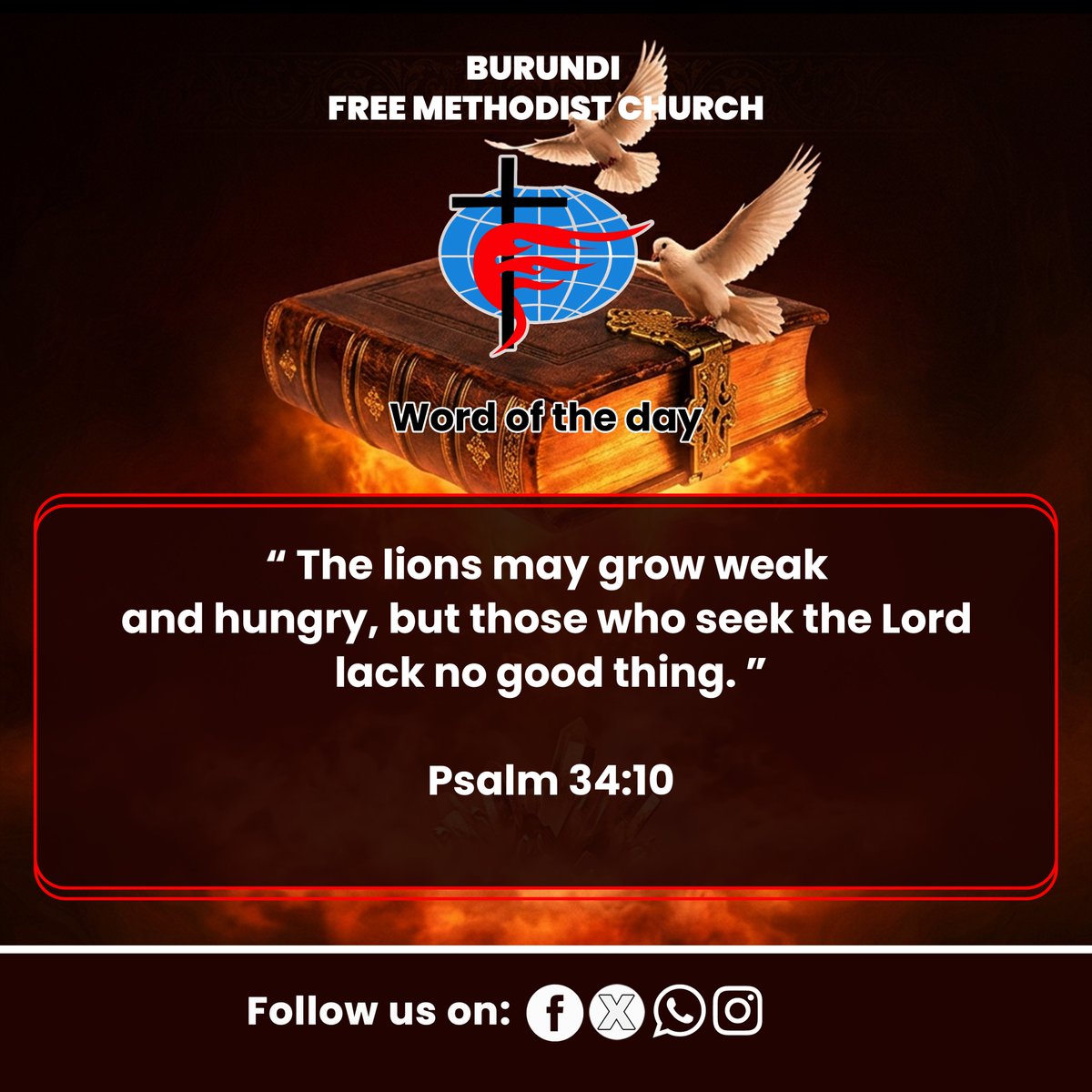 EMLBurundi's tweet photo. 📖Psalm 34:10

✉️Human strength can fail, wealth can vanish ; but the one who trusts in God and seeks Him with all their heart rests securely in the hands of the One who is able to provide every good thing necessary for both their spiritual well-being and their daily life. https://t.co/JM3tlmVzsR
