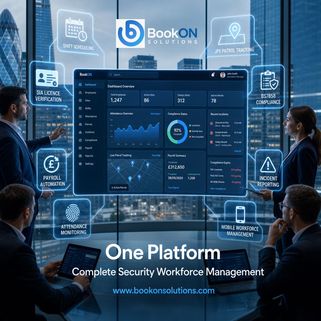 Bookonsolution1's tweet photo. Still managing security with spreadsheets?
Book On Solutions replaces:
❌ WhatsApp
 ❌ Paper timesheets
 ❌ Manual compliance
 ❌ Multiple systems
One platform.
Complete control.
🌐 https://t.co/tue8SqAXsh

#SecuritySoftware #UKSecurity https://t.co/JmyfaJKG3A