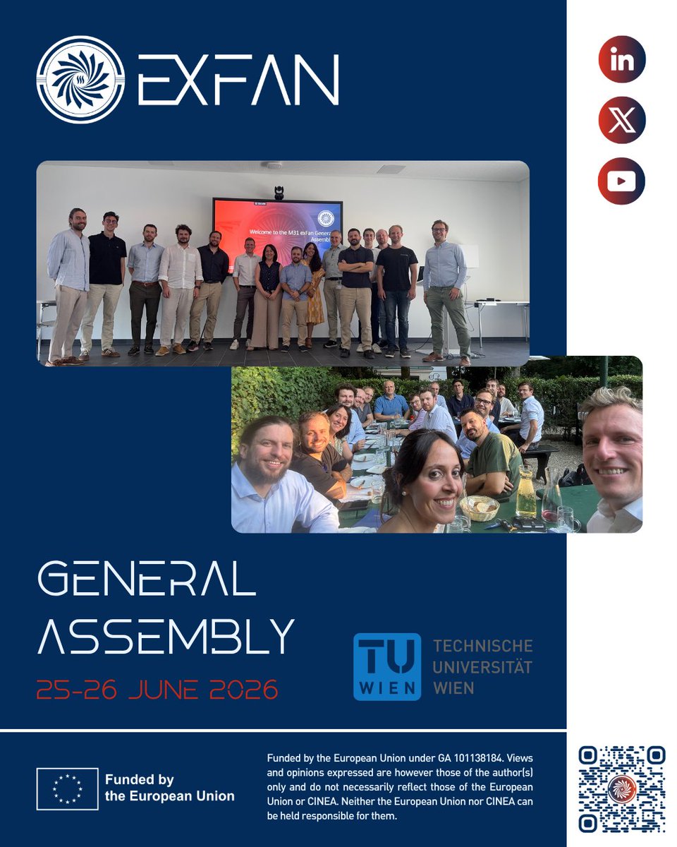 exFan2024's tweet photo. 📍 The #exFan consortium met in Vienna on 25–26 June for the project's General Assembly, hosted by Technische Universität Wien.
Partners reviewed progress, discussed the next steps, and strengthened collaboration towards more sustainable aviation.
@cinea_eu https://t.co/UM8NQv3o2Y