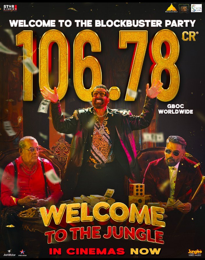SfrRollins's tweet photo. 106.78 CR Worldwide... and the Party has just begun!

#WelcomeToTheJungle continues its blockbuster run, winning hearts across the globe with laughter, madness, and family entertainment. https://t.co/gObPyNF5Q2