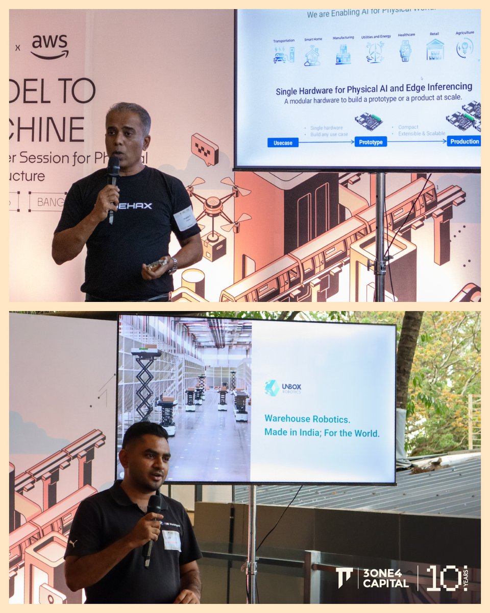 3one4Capital's tweet photo. Last Wednesday, 3one4 Capital and AWS brought engineers, researchers, founders, and investors together in Bengaluru for a builder session on physical AI. The Model to Machine: A Builder Session on Physical AI event centered on the challenge of scaling advanced research into commercial applications. (1/4)