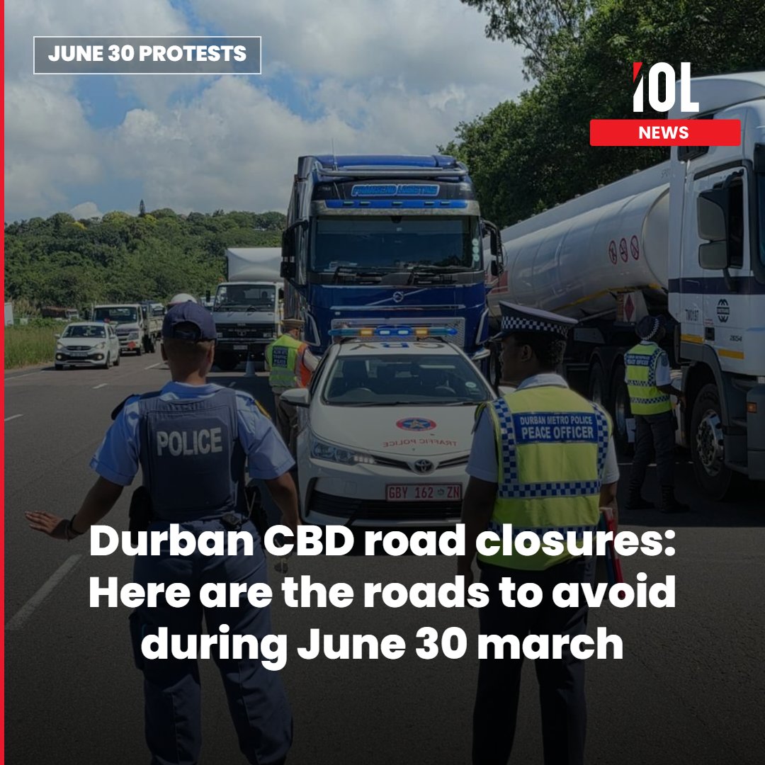 IOL's tweet photo. Motorists are being urged to avoid Durban’s CBD on Tuesday as road closures and traffic disruptions are expected during the June 30 march against illegal immigration.
Read on https://t.co/lScpYcllpx
#news #DurbanCBD #RoadClosures #June30Protests #TrafficAlert https://t.co/j3C2STIWTc