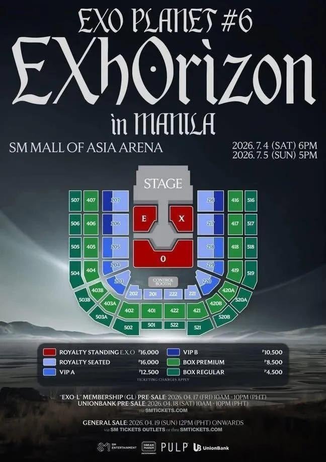ticketpalace676's tweet photo. WTS/LFB
EXO PLANET #6 – EXhOrizon
LIVE in Manila 🇵🇭

Tickets available;
ROYALTY STANDING &amp; SEATED
VIP A 
VIP B
Box regular/premium

Local and inter fans DM📥

#EXO
#EXhOrizoninMANILA
#EXOinManila https://t.co/EGrsV8w3EY