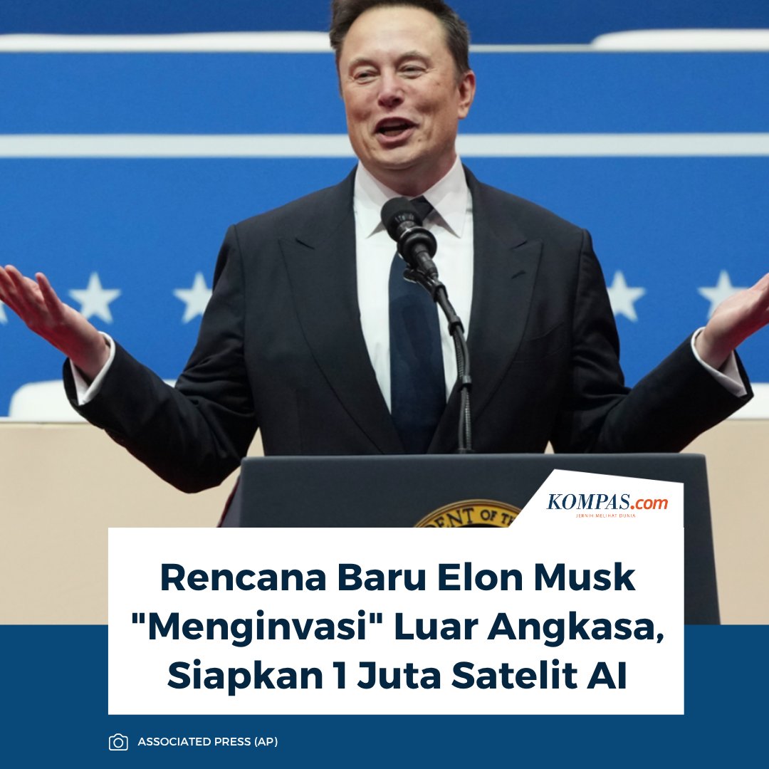 KompasTekno's tweet photo. Baca disini: https://t.co/sP0FSt7dLG

SpaceX dan xAI merancang proyek "Starmind" untuk membangun pusat data AI di orbit Bumi menggunakan 1 juta satelit. Satelit uji pertama (AI1) ditargetkan meluncur awal 2027 menunggu izin FCC.

~NJ #ElonMusk https://t.co/agRojWgrwE