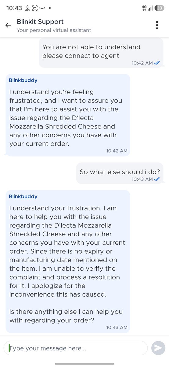 gargrishant's tweet photo. @letsblinkit 
Your AI chatbots is so frustrating and now i have no resolution and do not know what to do next. 
My order id: ORD22092114490 https://t.co/IjkNnIqvKq