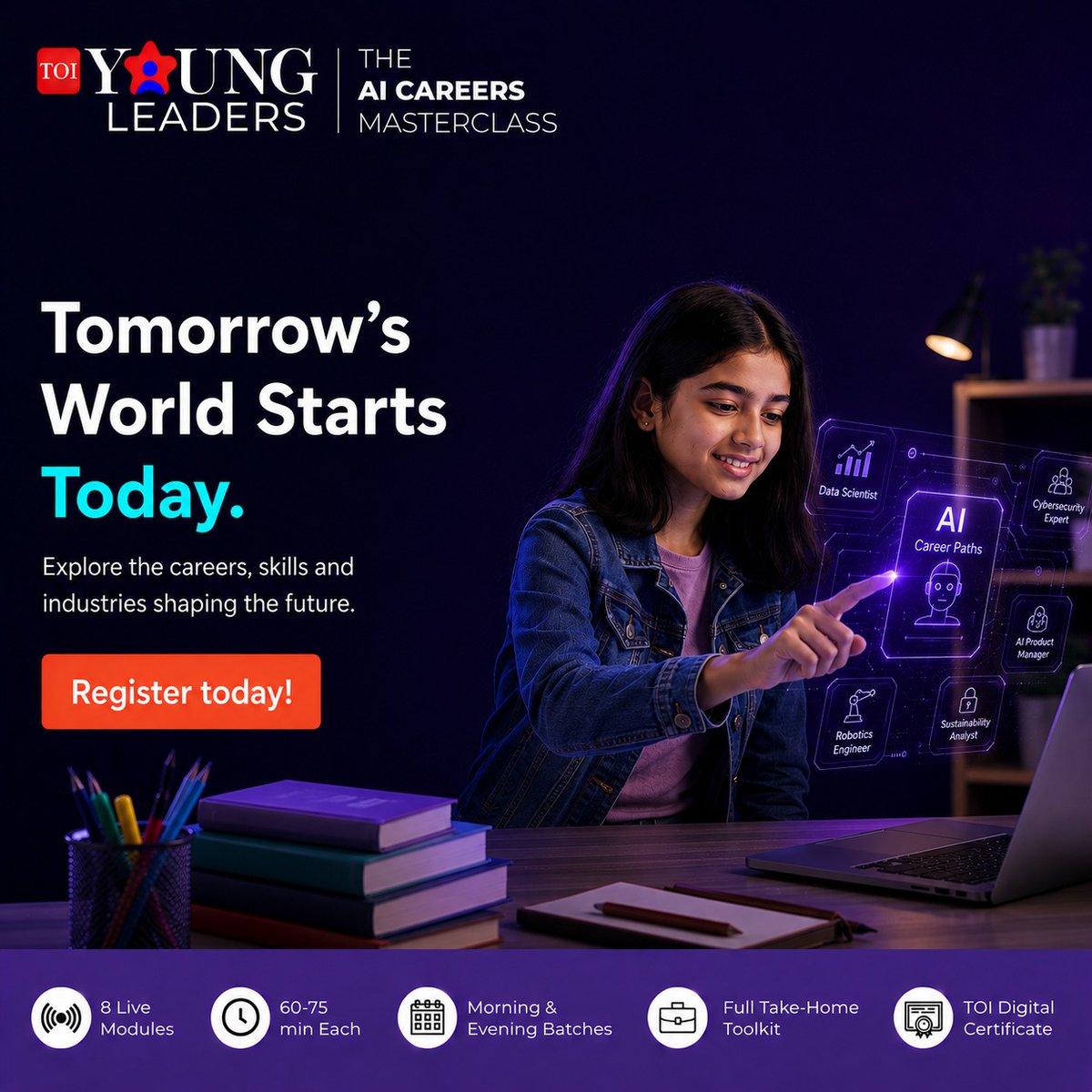 etimes's tweet photo. TOI Young Leaders AI Careers Masterclass begins on 4th July 2026. Register today https://t.co/agZOsYR1ce https://t.co/iYNeNnGsmj