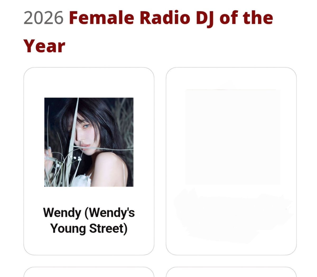 rvelites's tweet photo. Soloist and DJ WENDY and Actress Kim Yerim are nominated for 2026 Brand of the Year Awards ✨️

Korea: 🩵
Female Radio DJ of the Year
Female Vocalist of the Year 

Indonesia:
🩵 Best Female Solo Singer of the Year
💜 Best Actress of the Year 

Voting ends on July 12! 

Vote here (use vpn)
🇰🇷 https://t.co/jxVDSOckit

🇮🇩https://t.co/SHJoH4zpYe

#WENDY #YERI #KIMYERIM #RedVelvet