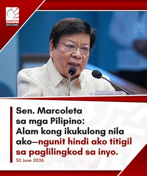 smninews's tweet photo. PATULOY NA MAGSISILBI SA BAYAN

Iginiit ni Sen. Rodante Marcoleta na batid niyang may nagbabantang pag-aresto at pagkakakulong laban sa kaniya matapos ianunsyo ng Ombudsman ang pagsasampa ng kasong plunder sa Sandiganbayan.

(1/4) https://t.co/aSX1qORouC