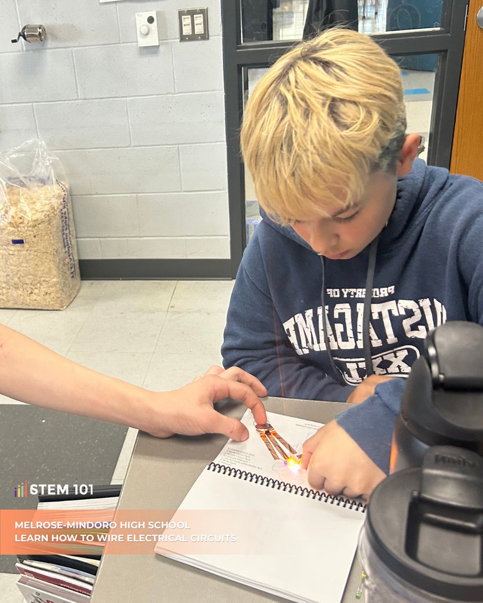 STEM101's tweet photo. Students at Melrose-Mindoro School District  are putting electrical engineering into practice.

With the Learn How to Wire Electrical Circuits kit, they're working hands-on with the real principles behind electricity.

These are the same skills that power real engineering, and there's real pride in watching a student light up their first circuit!

Want your students learning like this? Explore the kit at https://t.co/oHdN471tWu.

#STEMforKids #HandsOnLearning #FutureEngineers #STEM101