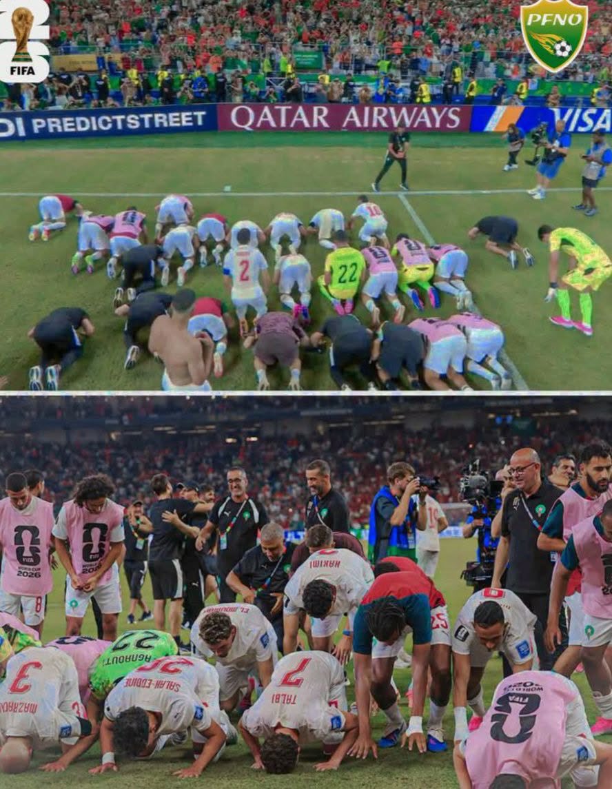 MuslimsMatters's tweet photo. MOROCCO won and celebrated with a Sujood. ALLAHU’AKBER https://t.co/CWqSCZmnAw