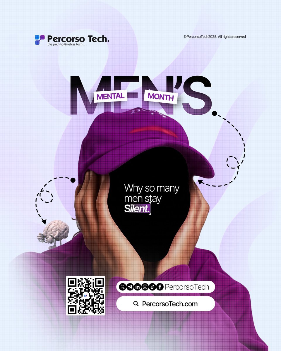 PercorsoTech's tweet photo. Men's Mental Health Month ends today.
But the conversations shouldn't.
Many men are still fighting silent battles. Some have found their voice. Others are still trying.
Don't let silence speak louder than your potential.
Keep moving. Keep learning. Keep believing.
Your path to timeless tech starts with one decision. 🫴
#MensMentalHealth #Percosotech