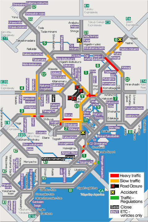 shutoko_EN's tweet photo. This map shows the traffic conditions as of  4 p.m. on the Metropolitan Expressway. For more information, please see the following link.
#Shutoko
https://t.co/cIezY49sXn https://t.co/3Bt4z92ara