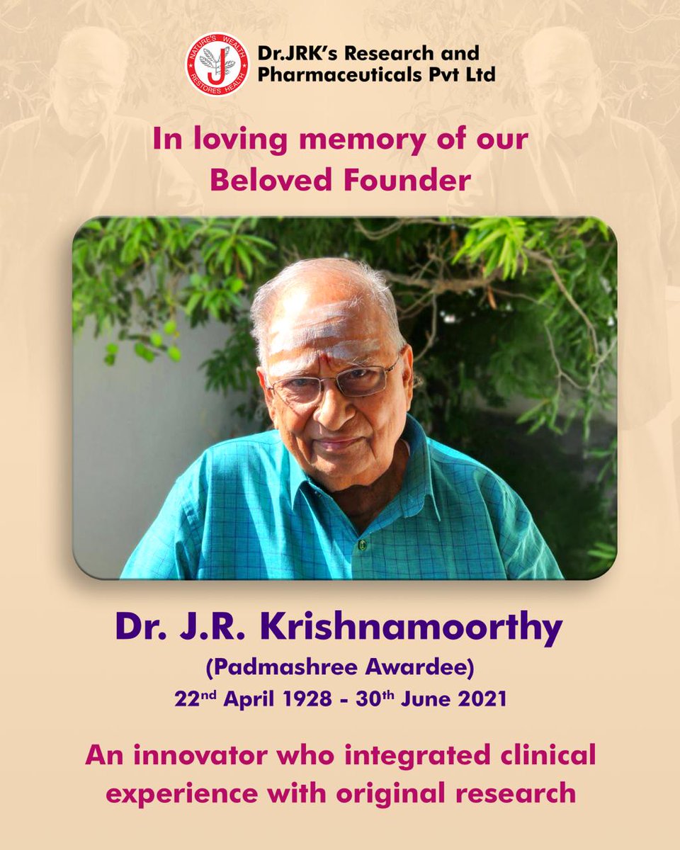 Jrkresearch1's tweet photo. 🕊️ Remembering Padmashree Awardee Dr. J.R. Krishnamoorthy, our beloved Founder.

A visionary who united clinical expertise with original research and inspired generations through innovation and compassionate healthcare.

His legacy lives on.

#RememberingOurFounder #JRKResearch https://t.co/nv6xnMfFld