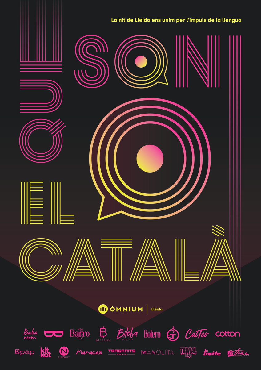 OmniumLleida's tweet photo. Coneixereu els 18 establiments compromesos amb el repte «Que soni el català» per l'adhesiu de la campanya. Busqueu-lo!   

Gràcies per donar veu (i volum 😉) al català de la nit lleidatana.    

#QueSoniElCatala #Lleida https://t.co/6Wpyg2Wm0O