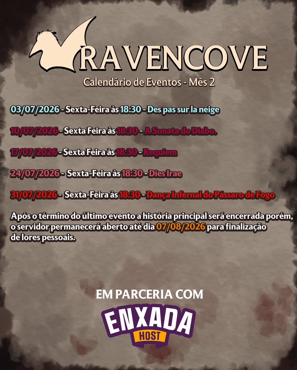 RavencoveSMP's tweet photo. O Sangue derramado há séculos escreveu o final.
Restará apenas a noite. E, em sua lua sem brilho, apenas a desgraça.
Não existe piedade para nenhuma alma.

Preparem-se para os eventos do mês de Julho. https://t.co/HlliWrQpoY