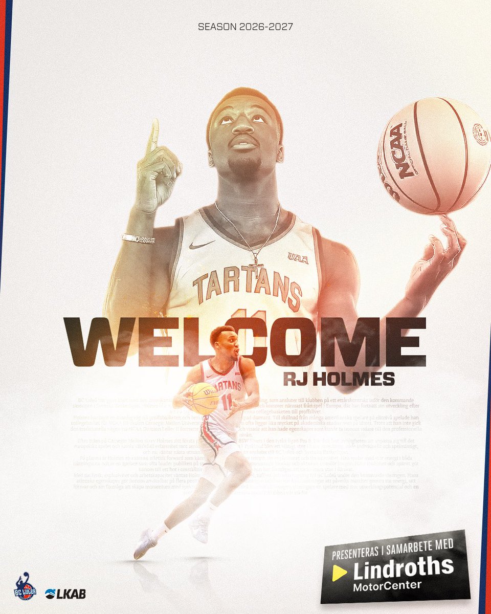 BcLulea's tweet photo. WELCOME TO LULEÅ, RJ HOLMES! 🔥

Vi säger varmt välkommen till den 201 centimeter långe amerikanske forwarden RJ Holmes (@holmes_rj23).

- Ni kan förvänta er att jag är överallt på planen hela tiden, säger Holmes.

Läs mer här: https://t.co/ENNz3XpK0v https://t.co/LZbmr1cJm2