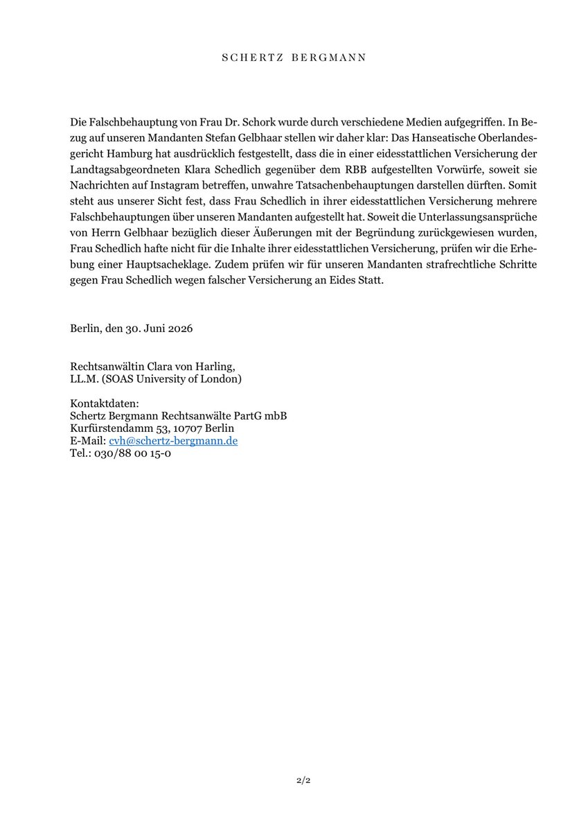 schertzbergmann's tweet photo. PRESSEMITTEILUNG
FÜR STEFAN GELBHAAR

Schertz Bergmann erwirkt beim Landgericht Hamburg Verbot gegen Rechtsanwältin Dr. Stefanie Schork https://t.co/C5o00pngOB