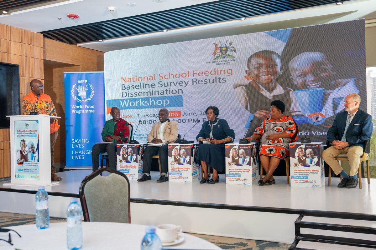 WFP_Uganda's tweet photo. Today @WFP joined @Educ_SportsUg and stakeholders to discuss findings from the Ministry's National School Feeding Baseline Survey in #Uganda. 

The results show progress toward a national school feeding policy—but significant gaps remain: only 46% of primary learners receive meals, and 30% go through the school day hungry.