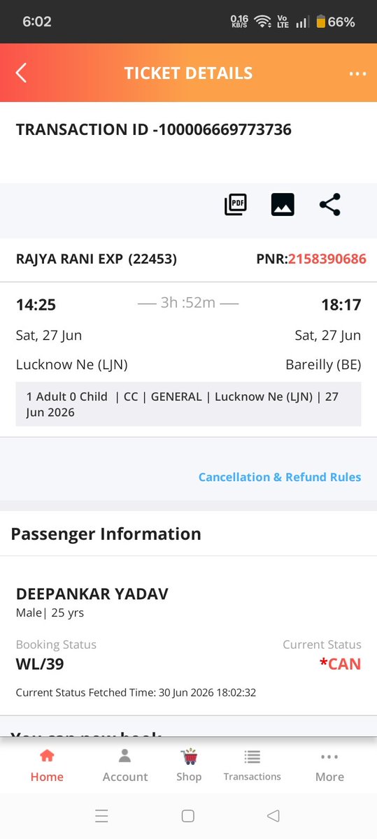 DEEPANKARY3101's tweet photo. Maine ticket book kiya , waiting reh gye ,ticket automatic cancellation hua,but refund  abhi tak nahi aya..28,28,29,30 June...@RailwaySeva @IRCTCofficial @AshwiniVaishnaw @drmljn https://t.co/fbMgscmCXg