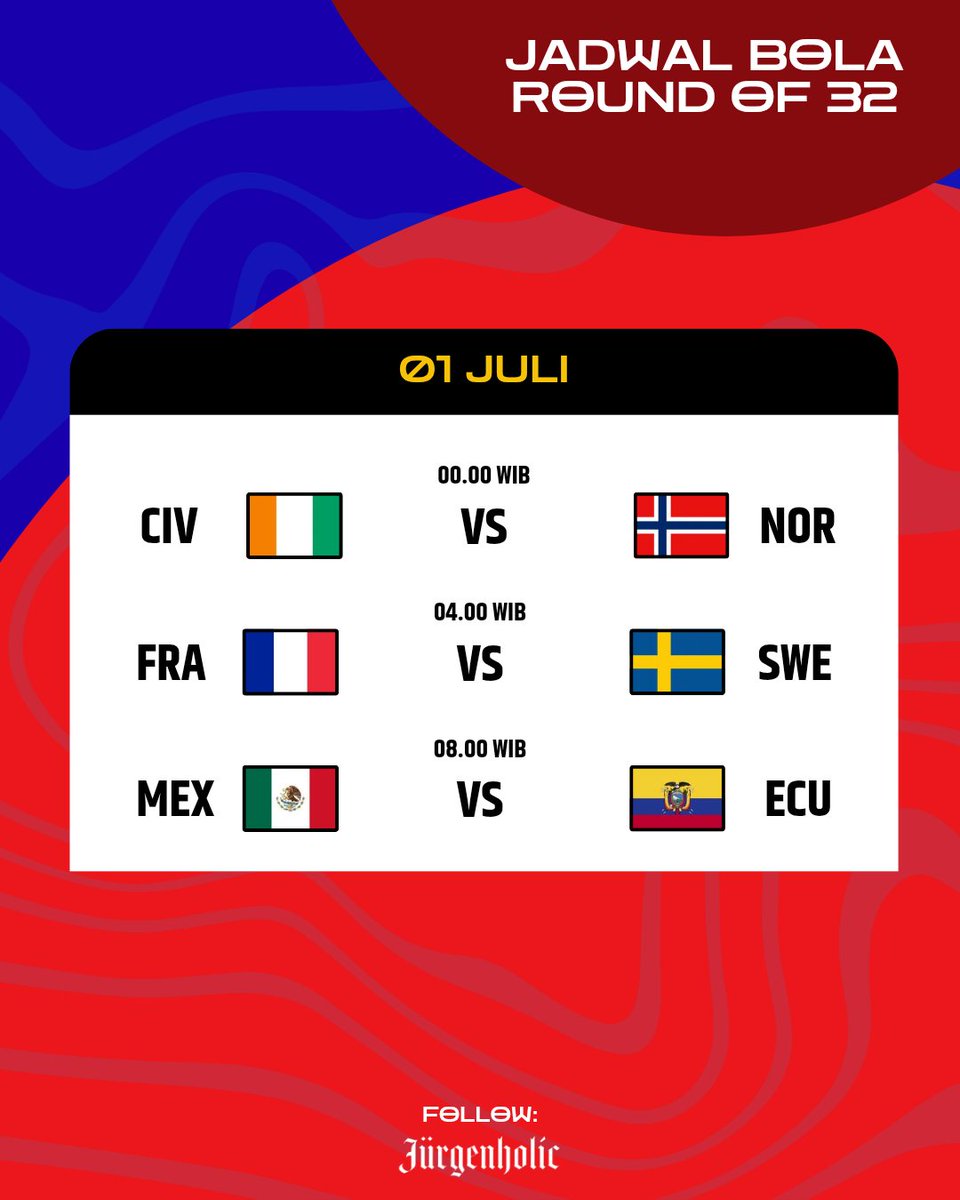 thejurgenholic's tweet photo. JADWAL BOLA: #WorldCup2026

Apakah akan ada kejutan?! 😱
Prediksi kiri atau kanan? 🤔

#FeelEveryGoal @toshibatv_id https://t.co/fNwtEWtaYR