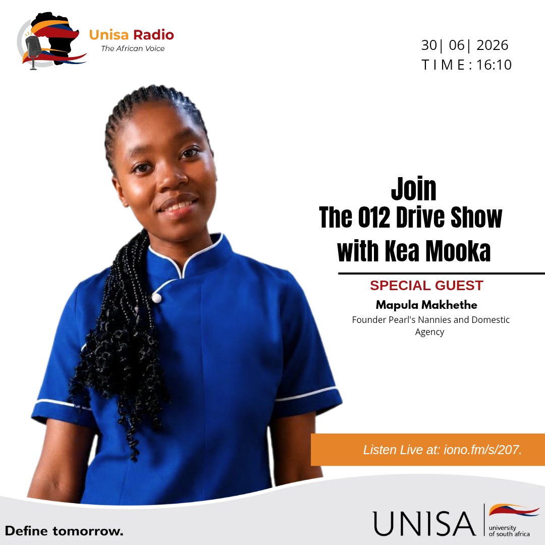 unisaradio's tweet photo. COMING-UP: The Founder Pearl's Nannies and Domestic Agency, Mapula Makhethe joins the 012 Drive Show with host, Kea Mooka to shed light about how the Pearl's Nannies and Domestic Agency help South Africans to find the best professional and trusted domestic help. #TheStationOfChampions
